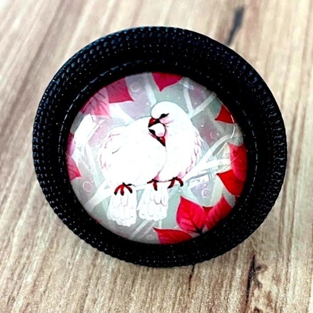 Cute antique style bird print black adjustable ring, Unworn, NWT, Handmade